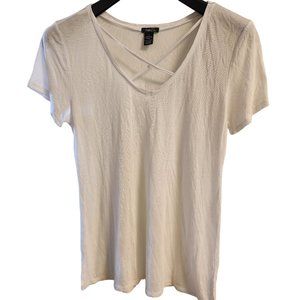 Rue 21 Size L White Shirt Crisscross V Neck Short Sleeve EUC